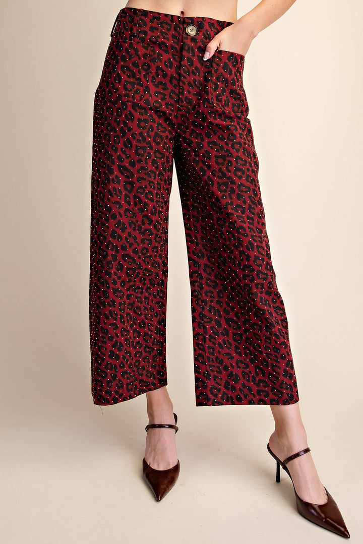 Leopard Colette Cropped Rhinestone Pants