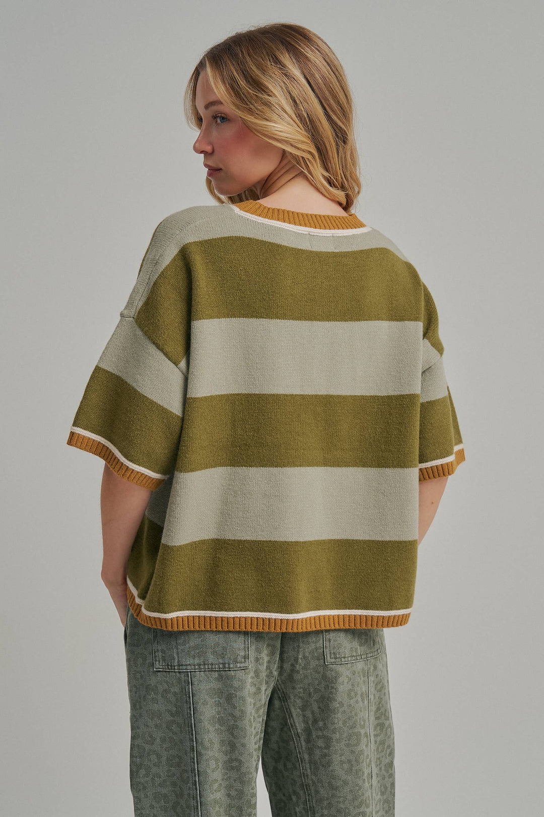 WIDE STRIPE LOOSE FIT DROP SHOULDER SWEATER TOP