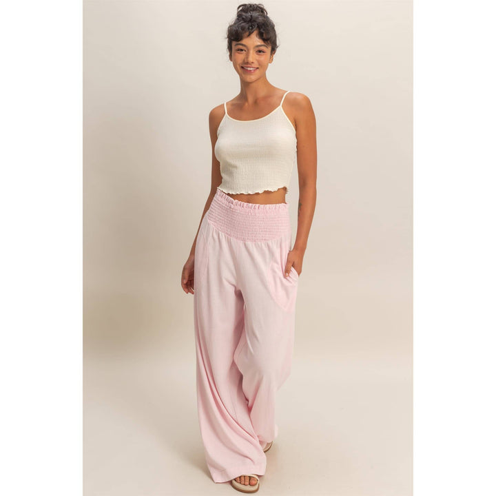 Mineral Washed Wide-Leg Smocked Waist Pants
