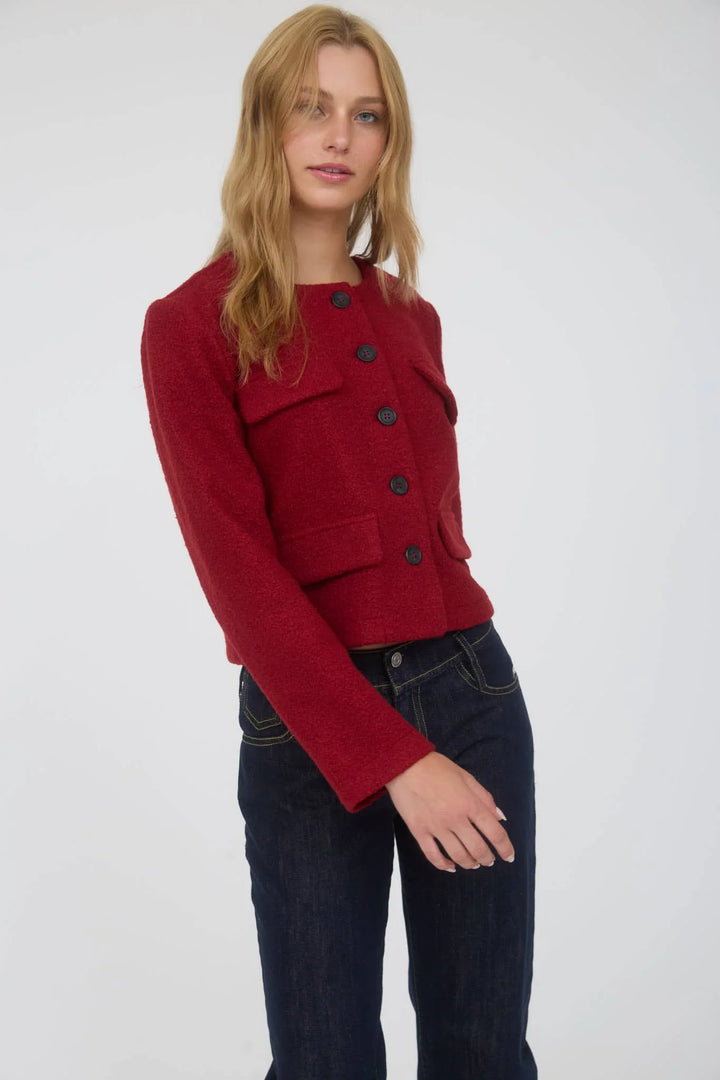 Outerwear - BUTTON DOWN SOLID TWEED JACKET - - Cultured Cloths Apparel