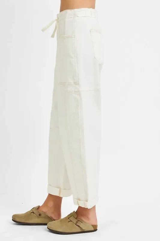 Denim - RISEN Full Size High Rise Crop Wide Barrel Cargo Pocket Jeans Plus Size - - Cultured Cloths Apparel