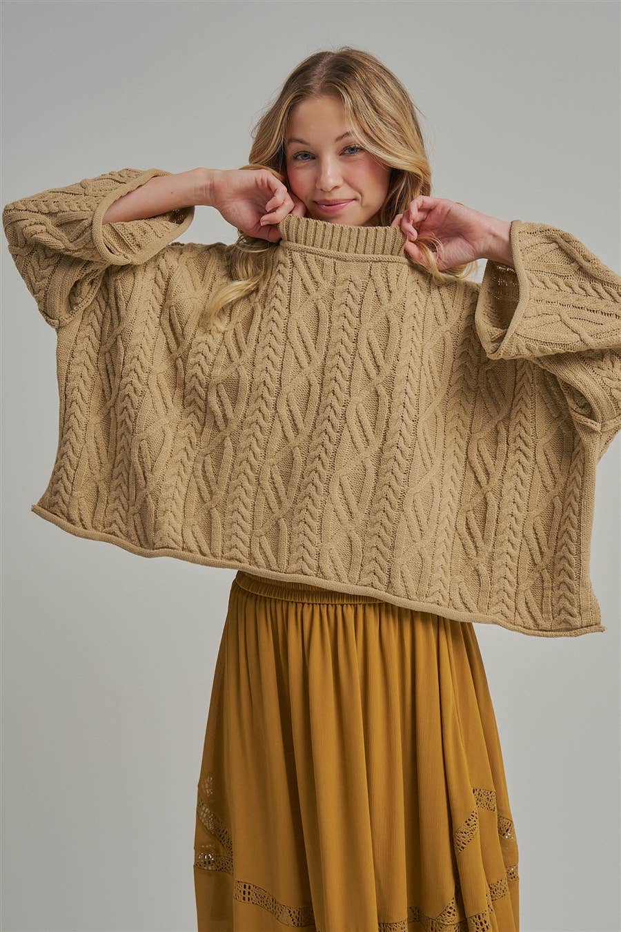 OVERSIZED CABLE KNIT CASUAL BOHO FALL SWEATERTOP