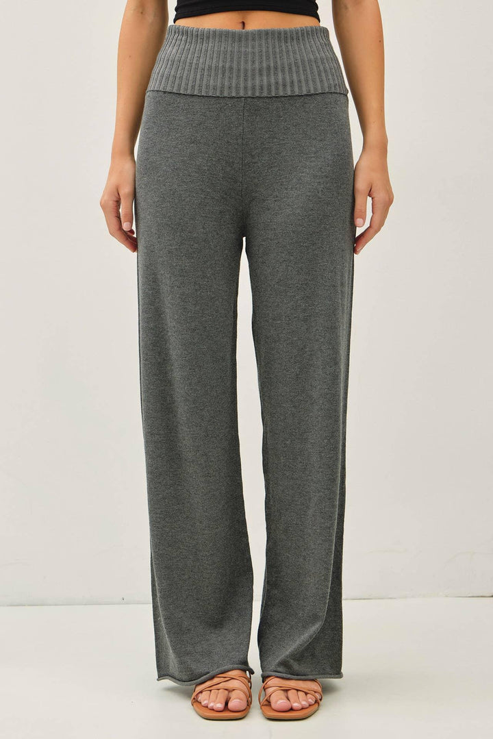 FINE KNIT FOLD OVER RIBBED WAIST SWEATER PANTS