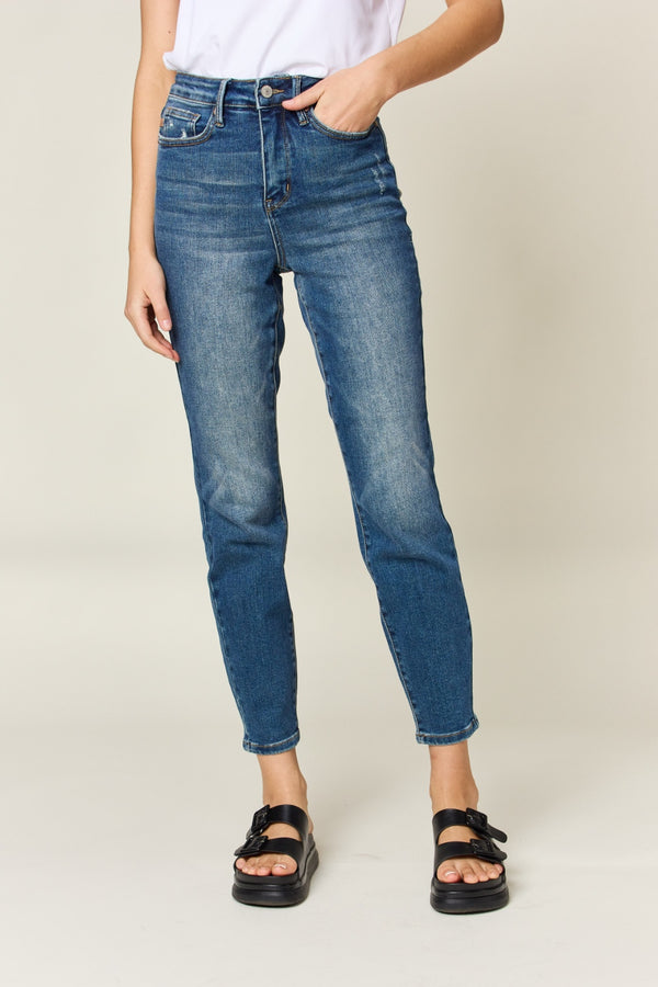 Denim - Judy Blue Full Size Tummy Control High Waist Slim Jeans -  - Cultured Cloths Apparel