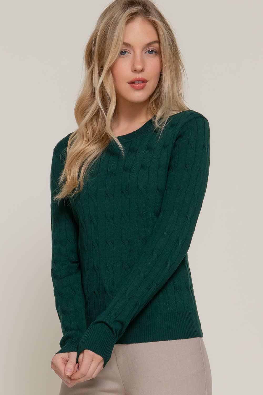 Women's Sweaters - Long Sleeve Round Neck Cable Sweater - - Cultured Cloths Apparel