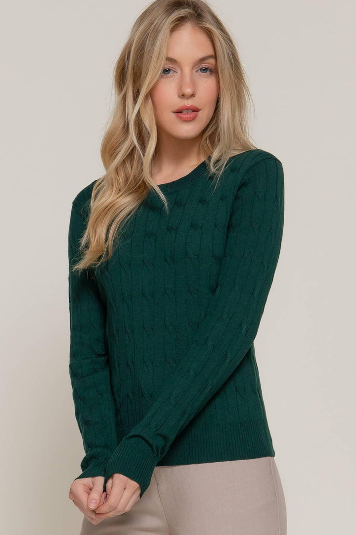Women's Sweaters - Long Sleeve Round Neck Cable Sweater - - Cultured Cloths Apparel