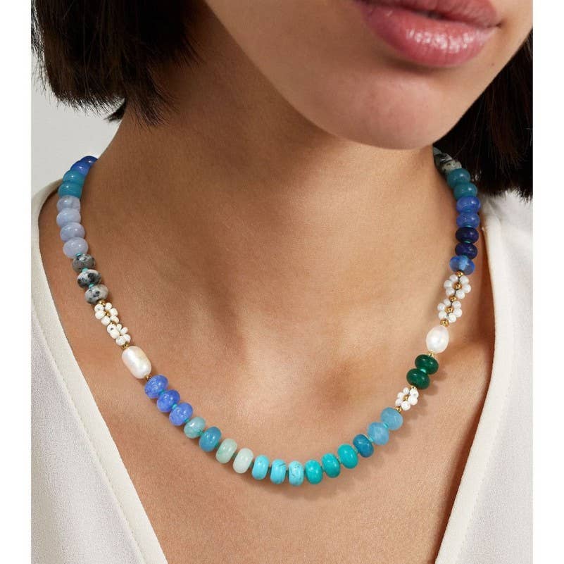 Accessories, Necklaces - NATURAL STONE AGATE GLASS STAINLESS STEEL NECKLACE - - Cultured Cloths Apparel
