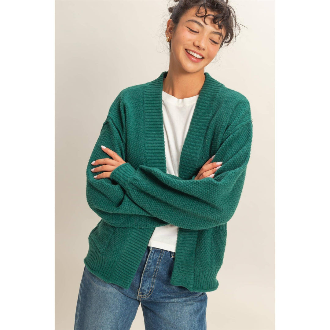 Outerwear - Oversized Textued Knit Cardigan Sweater - Small - Cultured Cloths Apparel