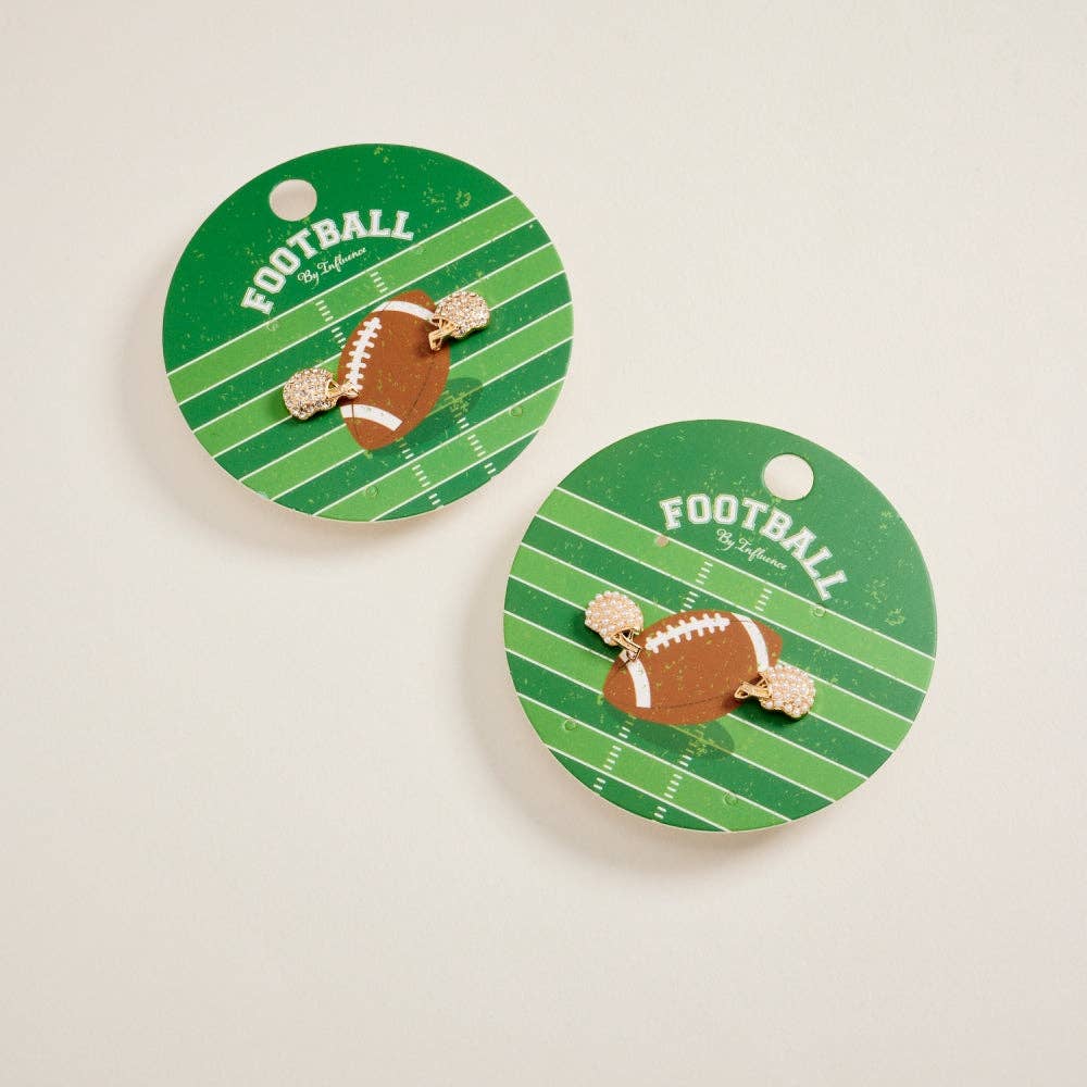 0.5 Inch Pave Pearl Rhinestone Football Helmet Post Earrings