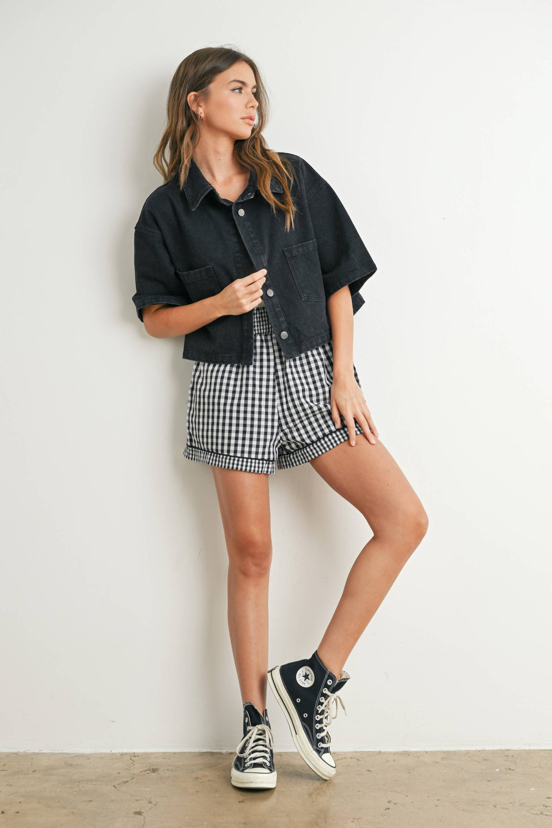 Women's Short Sleeve - Button Front Cropped Shirt - - Cultured Cloths Apparel
