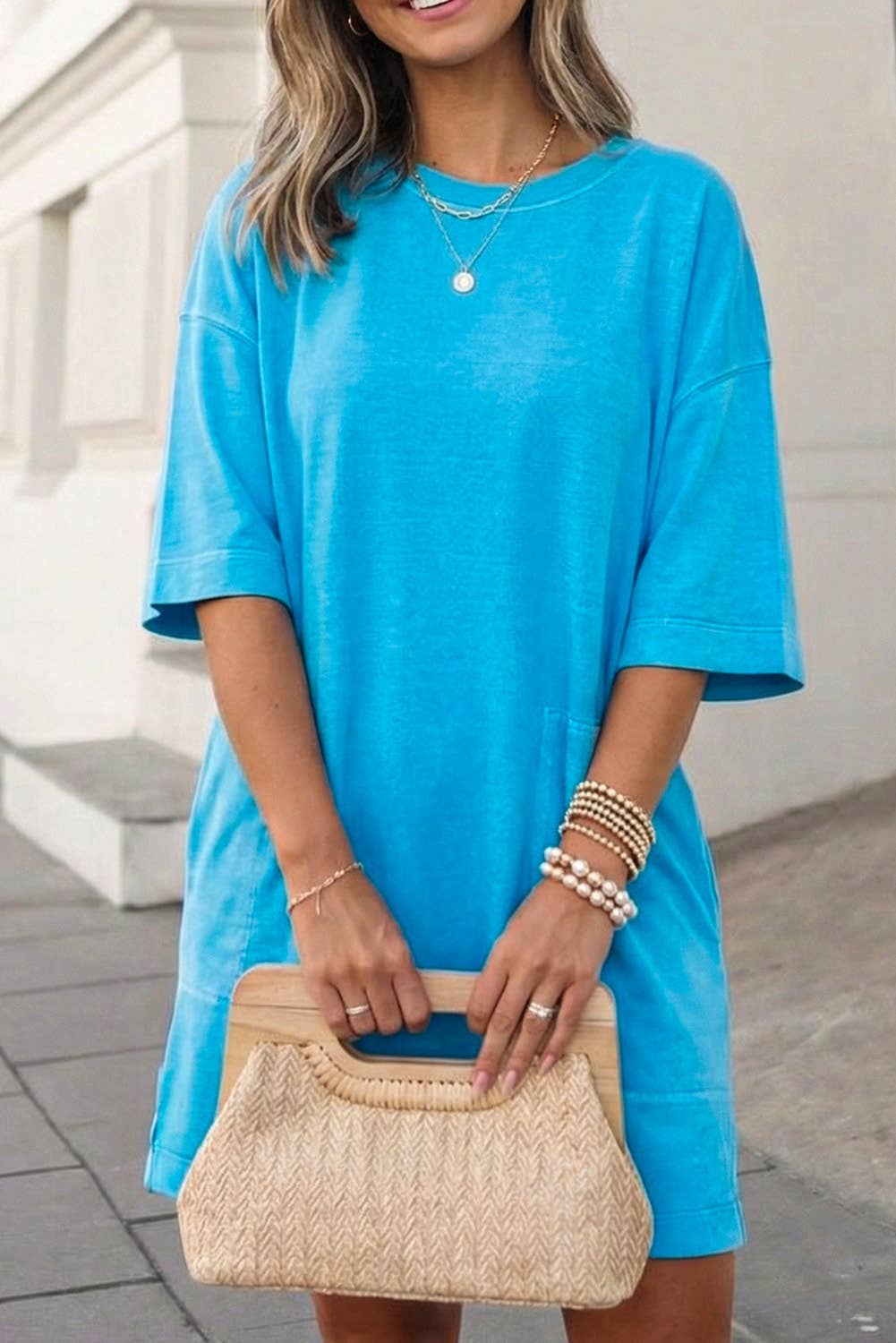 Women's Dresses - Solid Drop Shoulder Loose T Shirt Mini Dress | S-XL - L - Cultured Cloths Apparel
