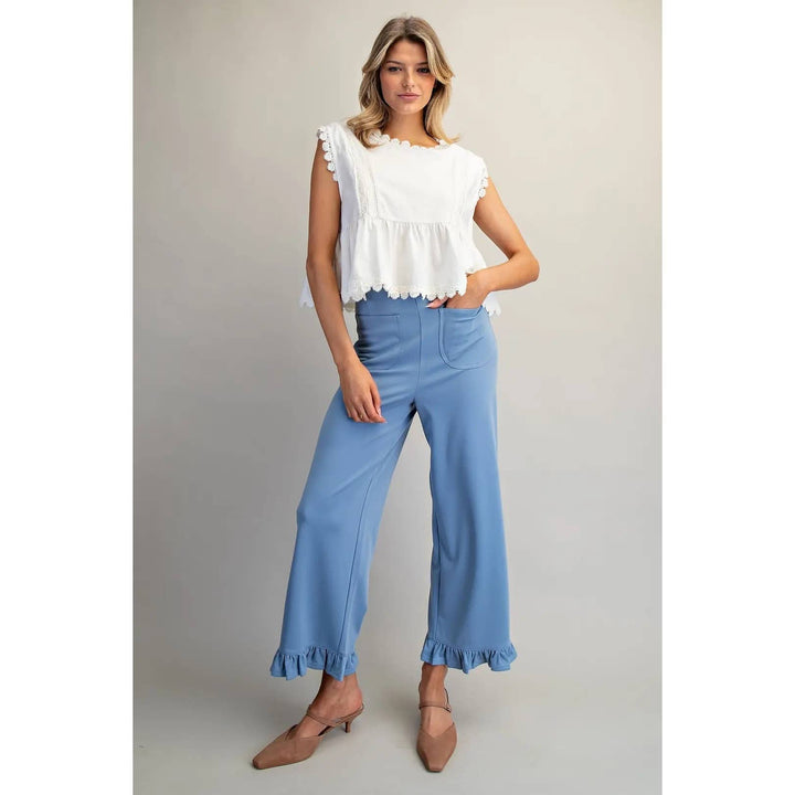 Pants - Straight Leg Ruffled Hem Pants - - Cultured Cloths Apparel
