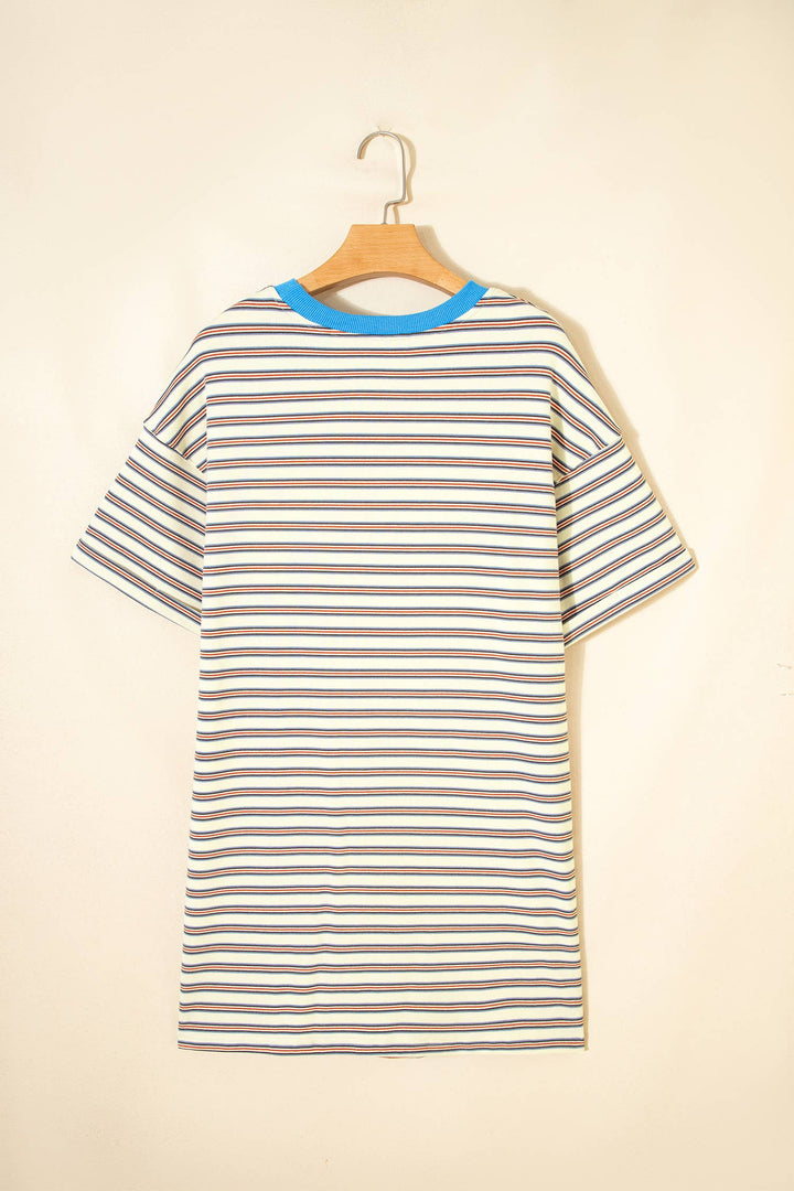 Dresses - Stripe Cuffed Short Sleeve Mini T-Shirt Dress - - Cultured Cloths Apparel