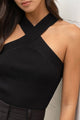 Women's Sleeveless - CROSS HALTER NECK SWEATER KNIT TOP -  - Cultured Cloths Apparel