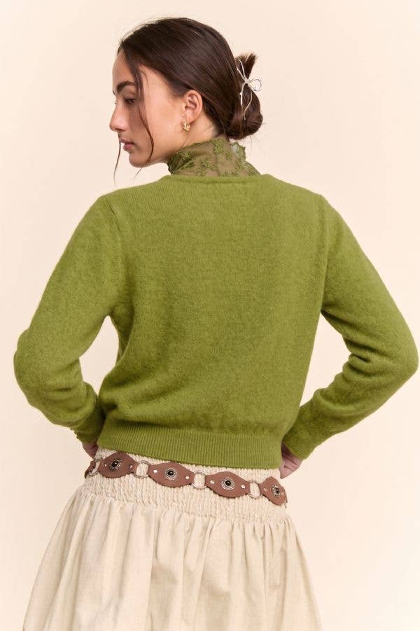 Lace High-Neck Layered V-Neck Sweater
