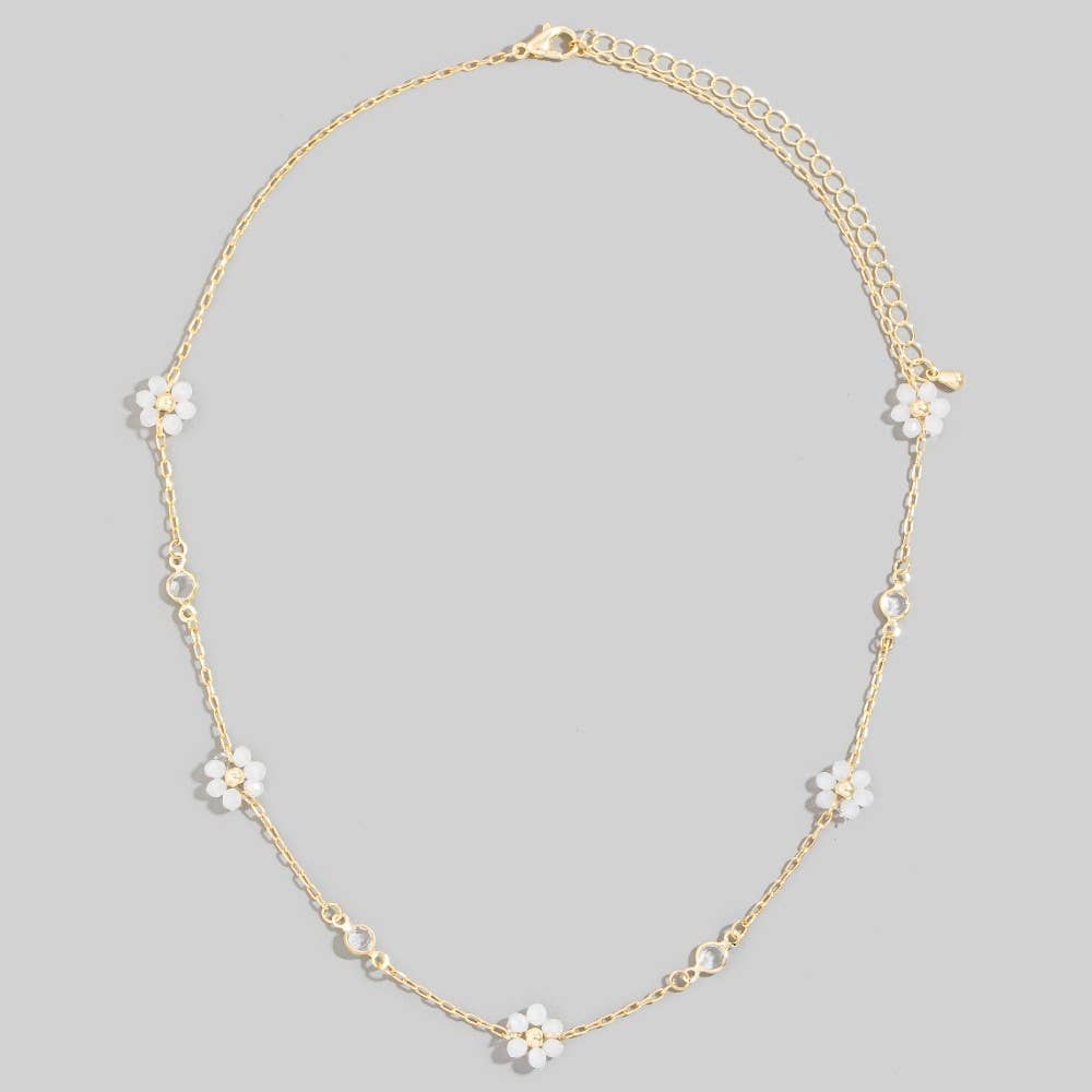 Accessories, Necklaces - Beaded Flower Station Charms Beaded Necklace - - Cultured Cloths Apparel