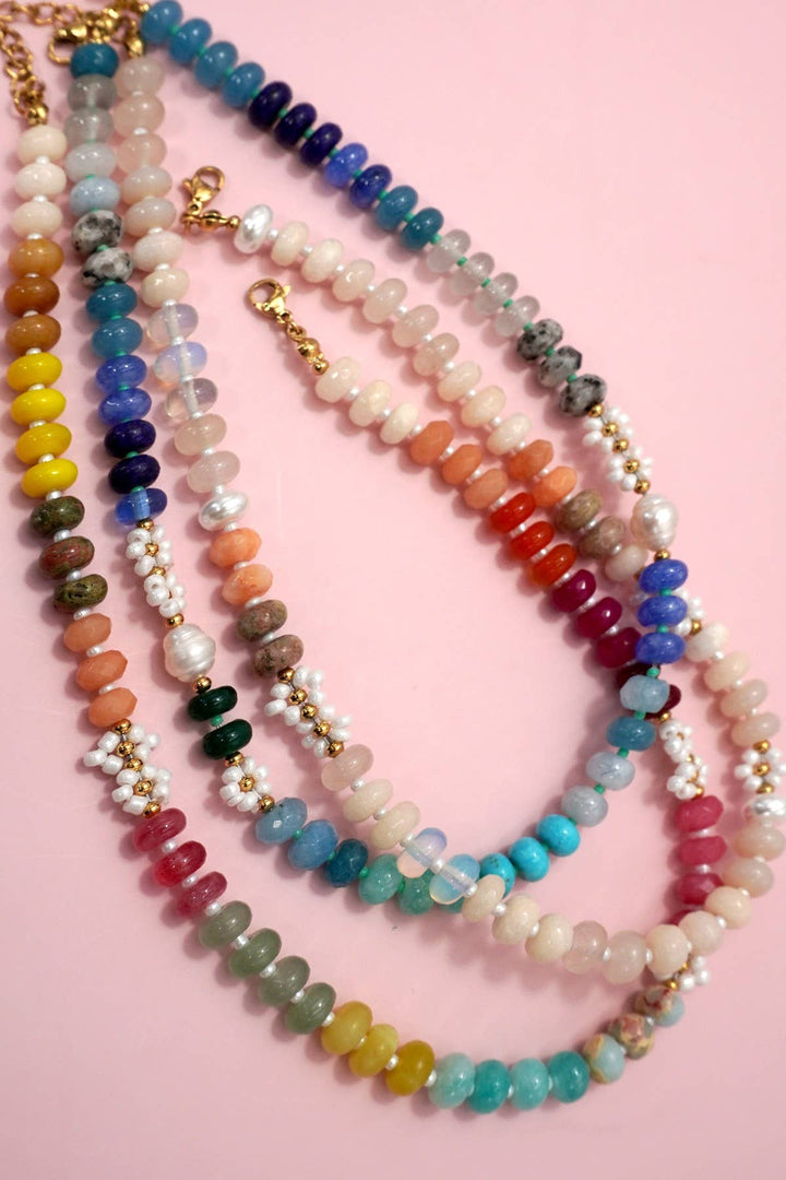 Accessories, Necklaces - NATURAL STONE AGATE GLASS STAINLESS STEEL NECKLACE - - Cultured Cloths Apparel
