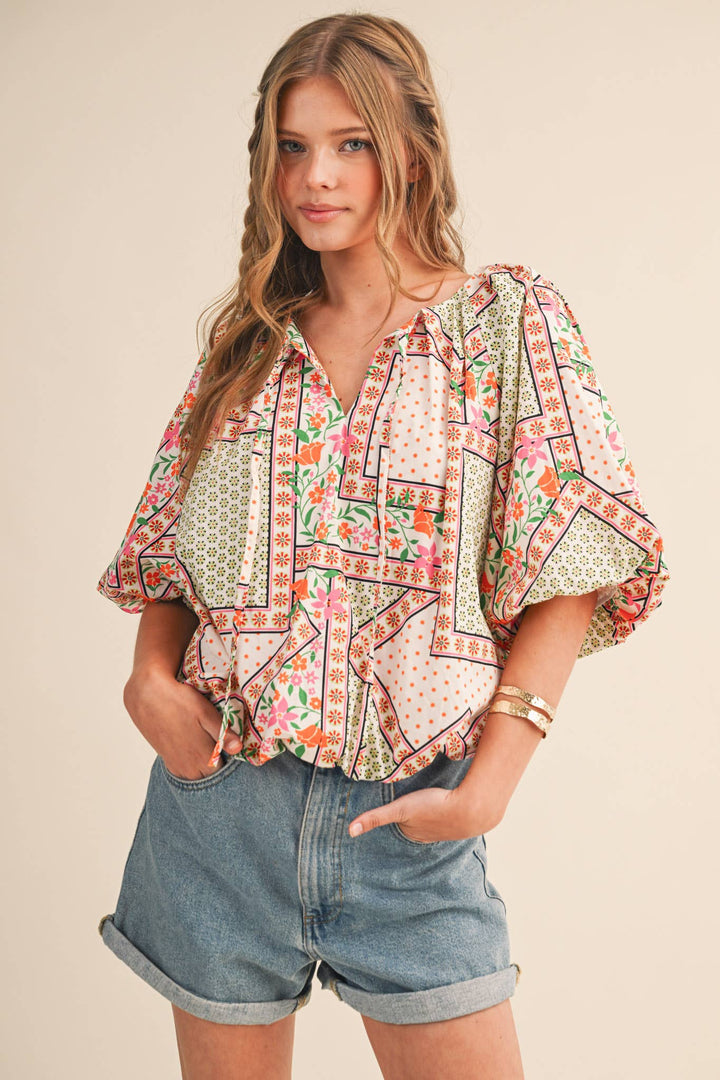 - FLORAL PRINT BUBBLE TOP - - Cultured Cloths Apparel