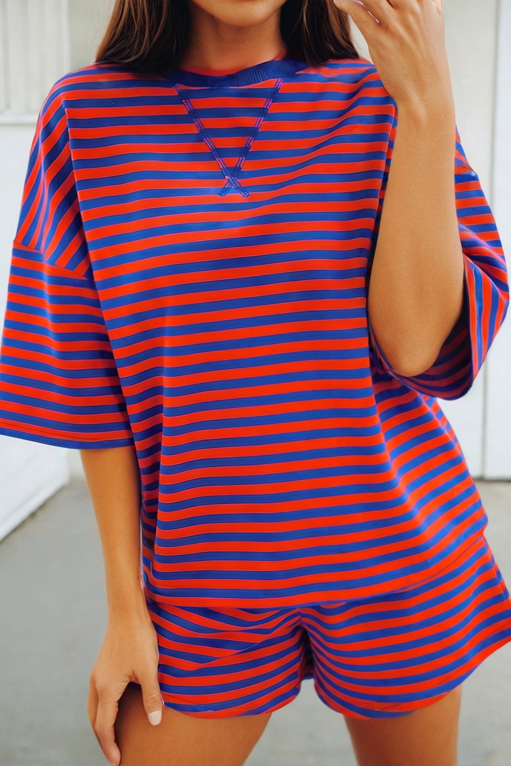 Athleisure - Stripe Pullover Elastic Waist Shorts Set (S-XL) - - Cultured Cloths Apparel