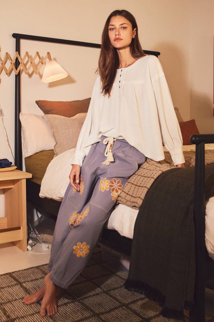 Pants - Floral Relaxed-fit Cropped Pants - - Cultured Cloths Apparel