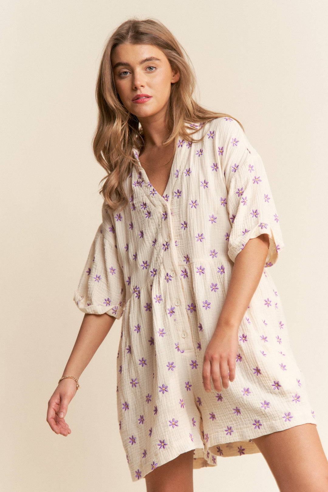 Women's Rompers - Flower Fields Gauze Romper - - Cultured Cloths Apparel