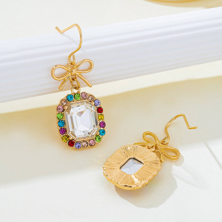 Accessories, Earrings - Bow & Emerald-Cut Rainbow Crystal Drop Earrings | 80E62407 - - Cultured Cloths Apparel