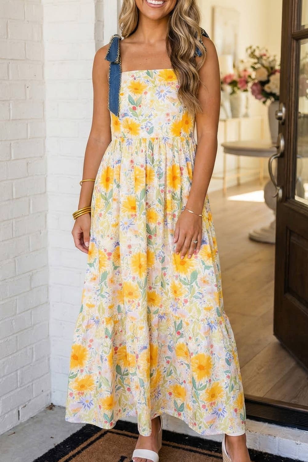 Floral Stitched Knot Denim Straps Maxi Dress (S-XL) – Cultured Cloths Apparel & Accessories Floral Stitched Knot Denim Straps Maxi Dress (S-XL) – Cultured Cloths Apparel & Accessories