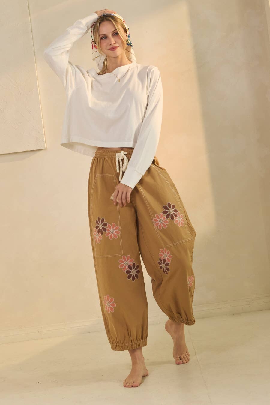 Pants - Floral Relaxed-fit Cropped Pants - - Cultured Cloths Apparel