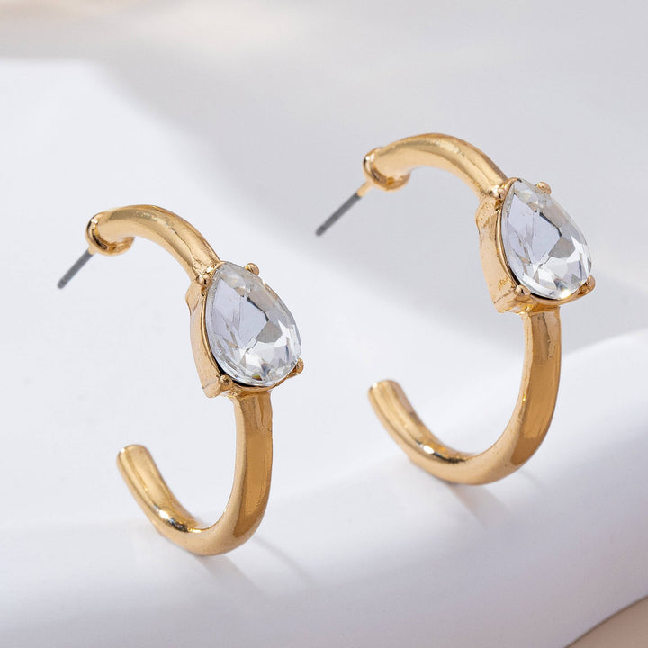 Accessories, Earrings - Solitaire Crystal Gold Hoop Earrings | 80E61640 - - Cultured Cloths Apparel