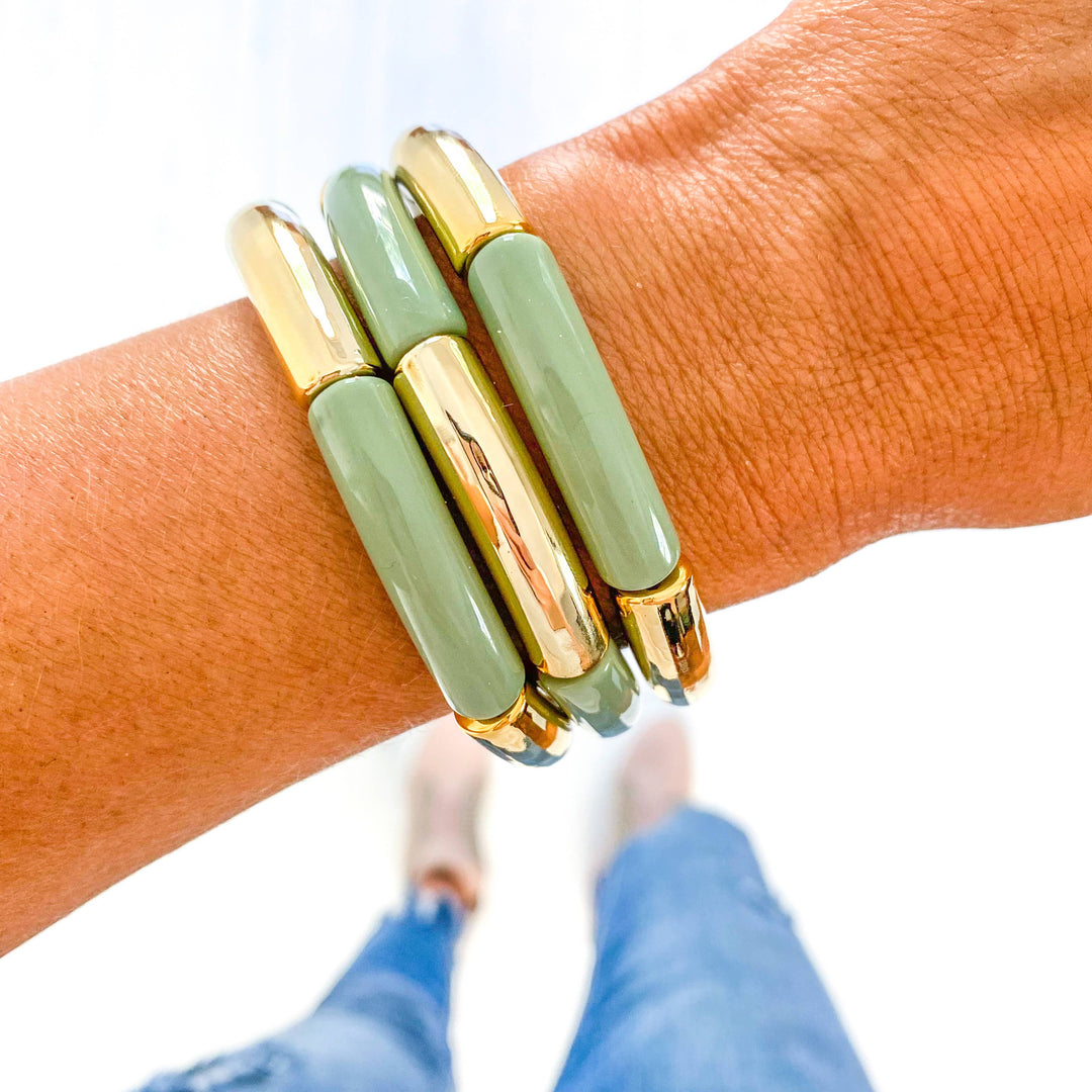 Accessories, Bracelets - Gold Acrylic Tube Bamboo Bracelets - - Cultured Cloths Apparel