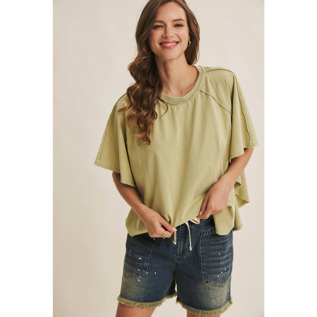 Women's Short Sleeve - EASY DRAPE MINERAL-WASHED PONCHO-LIKE COTTON JERSEY TOP - - Cultured Cloths Apparel
