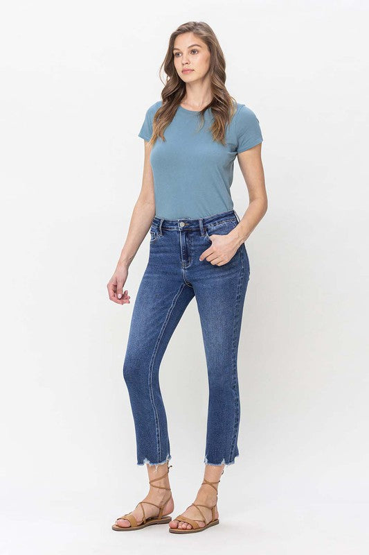 Denim - High Rise Crop Slim Straight Jeans - GLITZ - Cultured Cloths Apparel
