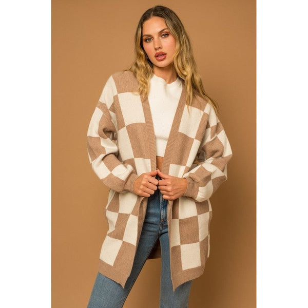 Outerwear - Checker Graphic Sweater Cardigan - TAUPE-WHITE - Cultured Cloths Apparel