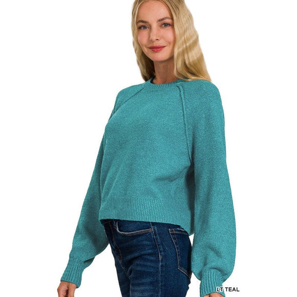 Women's Sweaters - Melange Raglan Sweater - LT Teal - Cultured Cloths Apparel