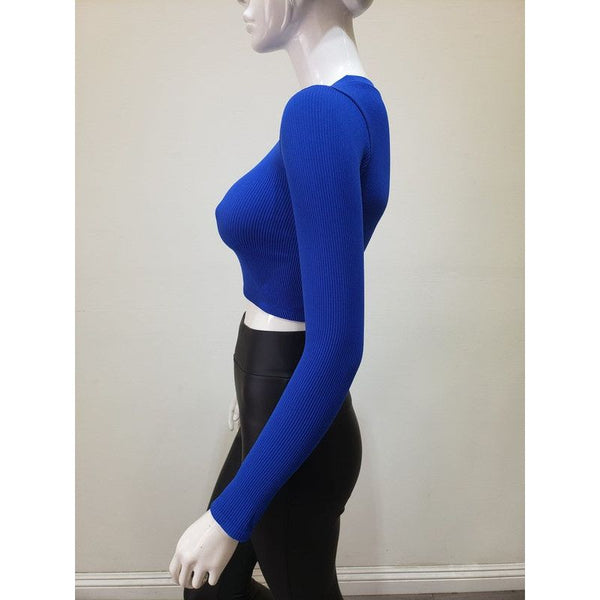 Athleisure - Ribbed Round Neck Long Sleeve Crop Top -  - Cultured Cloths Apparel