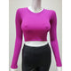 Athleisure - Ribbed Round Neck Long Sleeve Crop Top - Magenta - Cultured Cloths Apparel