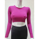 Women's Long Sleeve - Ribbed Round Neck Seamless Crop Top - Magenta - Cultured Cloths Apparel