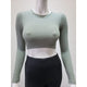 Women's Long Sleeve - Ribbed Round Neck Seamless Crop Top - Sage - Cultured Cloths Apparel