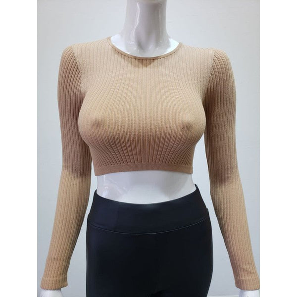 Athleisure - Ribbed Round Neck Seamless Crop Top - Camel - Cultured Cloths Apparel