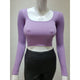 Women's Long Sleeve - Ribbed Scoop Neck Seamless Crop Top - Lavender - Cultured Cloths Apparel