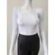 Women's Long Sleeve - Ribbed Scoop Neck Seamless Crop Top - White - Cultured Cloths Apparel