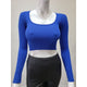 Women's Long Sleeve - Ribbed Scoop Neck Seamless Crop Top - Royal Blue - Cultured Cloths Apparel