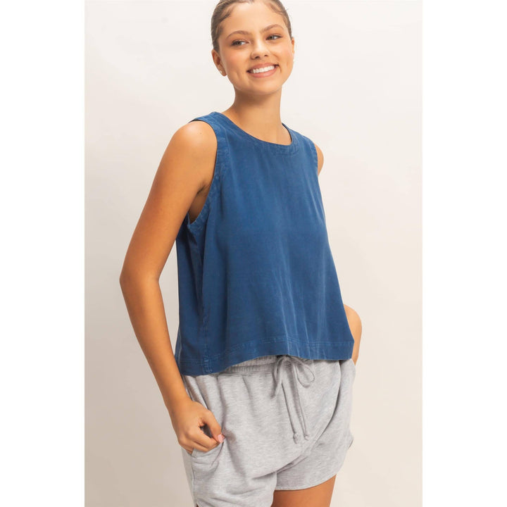 Women's Sleeveless - Pink Mineral Wash Button Back Sleeveless Top - - Cultured Cloths Apparel