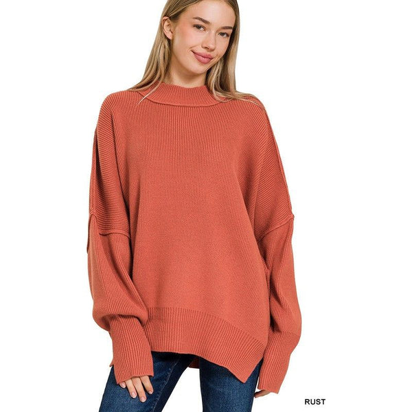  - Side Slit Oversized Sweater - RUST - Cultured Cloths Apparel