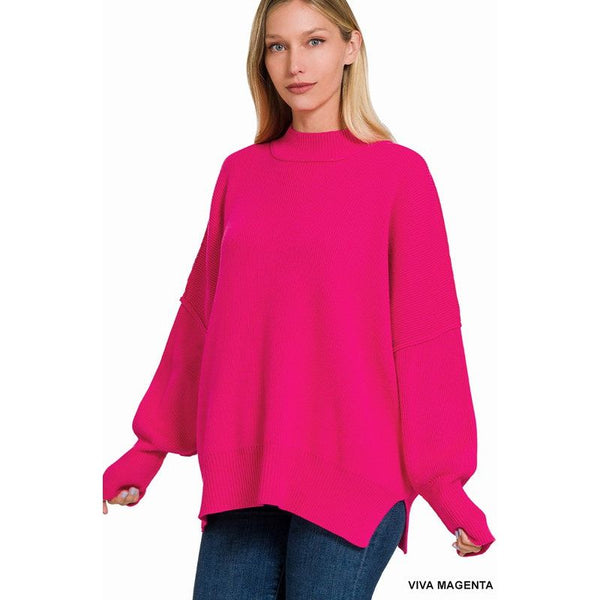  - Side Slit Oversized Sweater - VIVA MAGENTA - Cultured Cloths Apparel