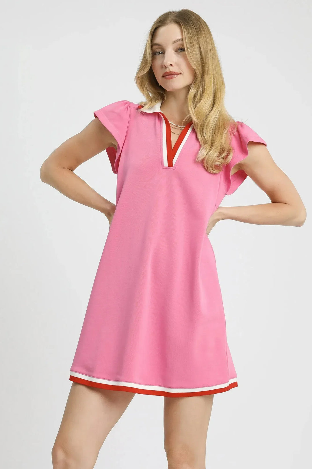 Women's Dresses - Umgee Contrast Trim Cap Sleeve Mini Dress - Pink - Cultured Cloths Apparel
