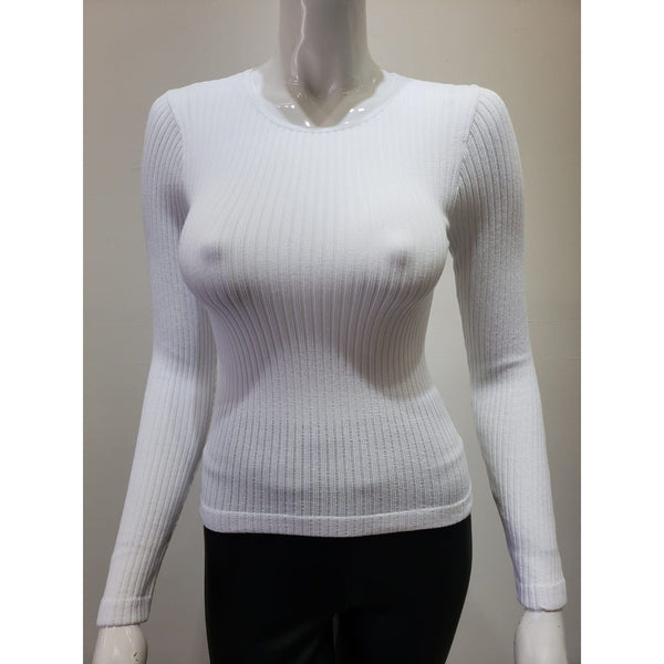 Athleisure - Ribbed Round Neck Seamless Top - White - Cultured Cloths Apparel