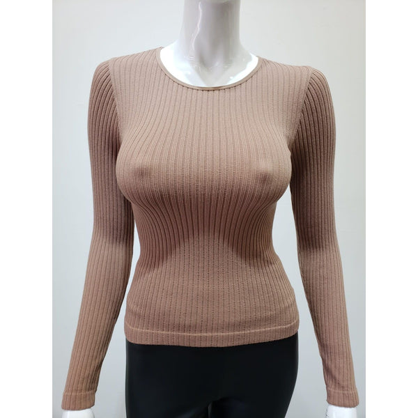 Athleisure - Ribbed Round Neck Seamless Top - Mocha - Cultured Cloths Apparel
