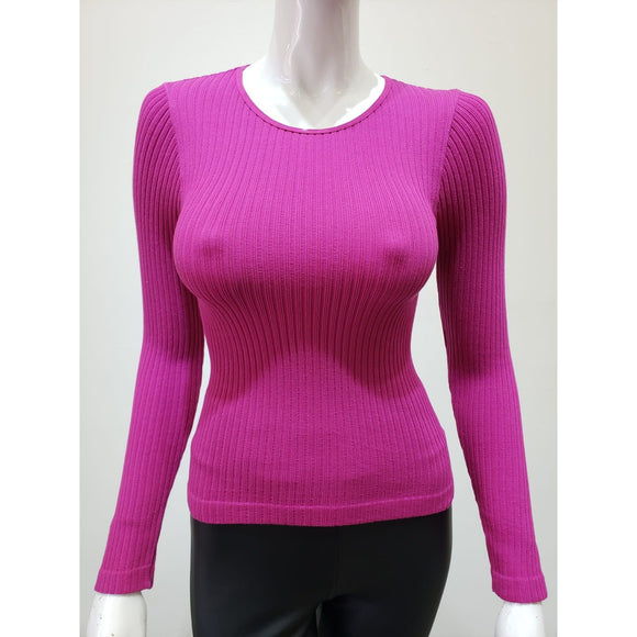 Athleisure - Ribbed Round Neck Seamless Top - Magenta - Cultured Cloths Apparel