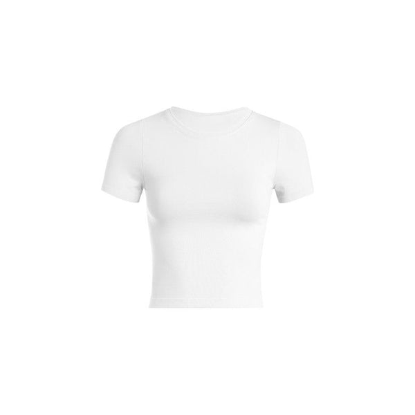 Athleisure - Smooth Crew Neck Baby Tee Top - White - Cultured Cloths Apparel